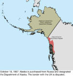 Map of the change to the United States in northwest North America on October 18, 1867