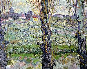 View of Arles, flowering orchards