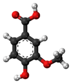 Ball-and-stick model of the vanillic acid molecule