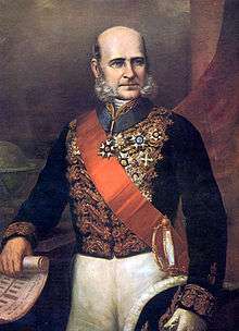 Official half-length portrait of the Viscount, who is seated with official hat in hand and wearing white gloves and a gold embroidered tunic with medals of various orders, over which is worn a red sash of office