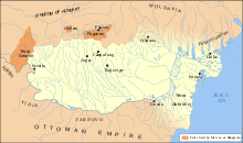 Map of Wallachia, Dobruja, and three fiefs in the Kingdom of Hungary