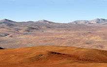 Atacama Desert in foreground with Andes mountains in distance