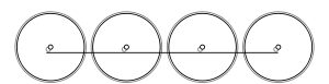 Diagram of four large driving wheels joined together with a coupling rod