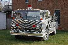 Photograph of Fire Engine with Zebra Stripe Paint Job