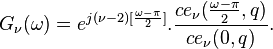 G_{\nu}(\omega)=e^{j(\nu-2)[ \frac {\omega - \pi} {2}]}. \frac {ce_{\nu} ( \frac {\omega-\pi} {2},q)} {{ce_{\nu}(0,q)}}.