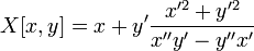 X[x,y]=x+y'\frac{x'^2+y'^2}{x''y'-y''x'}