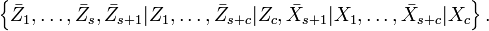 
\left\{
\bar{Z}_{1},\ldots,\bar{Z}_{s}, 
\bar{Z}_{s+1}|Z_{1},\ldots,\bar{Z}_{s+c}|Z_{c},
\bar{X}_{s+1}|X_{1},\ldots,\bar{X}_{s+c}|X_{c}
\right\}  .
