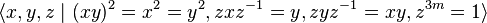 \langle x,y,z \mid (xy)^2=x^2=y^2, zxz^{-1}=y,zyz^{-1}=xy, z^{3m}=1\rangle