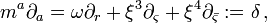 m^a\partial_a=\omega\partial_r+\xi^3\partial_\varsigma +\xi^4\partial_{\bar \varsigma}:=\delta\,,